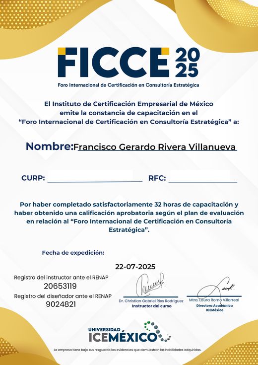 Constancia del Foro Internacional de Certificación en Consultoría Estratégica, 2025