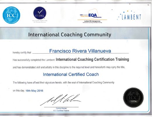 Certificado International Certified Coach, ICC, mayo de 2016
